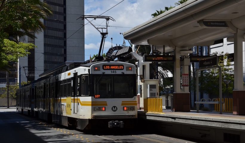 Los Angeles light rail train at station
