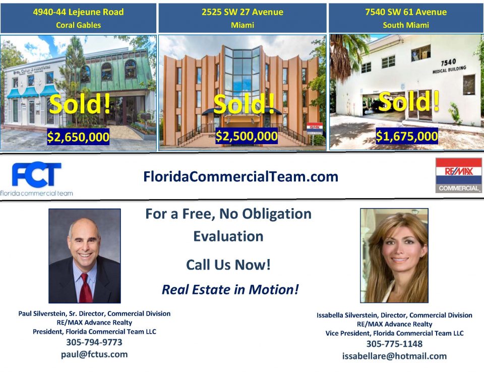 Sold commercial properties advertisement with contact info