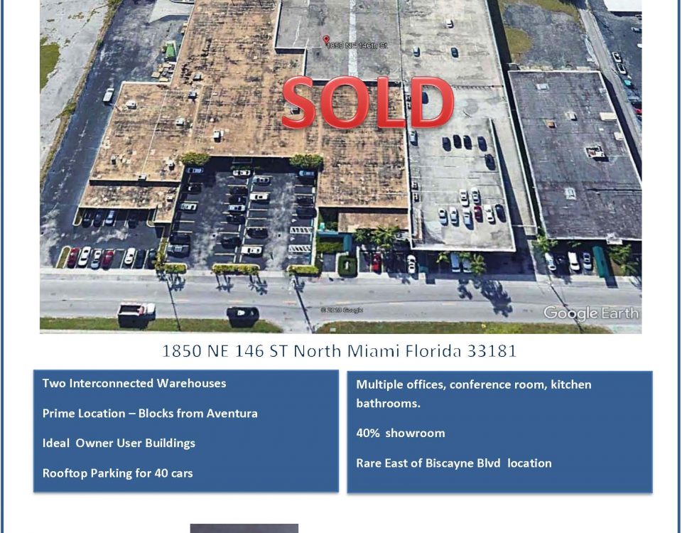 Aerial view of commercial warehouses marked SOLD