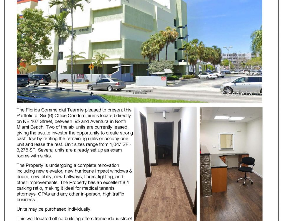 Office condominium building for sale, palm-lined street