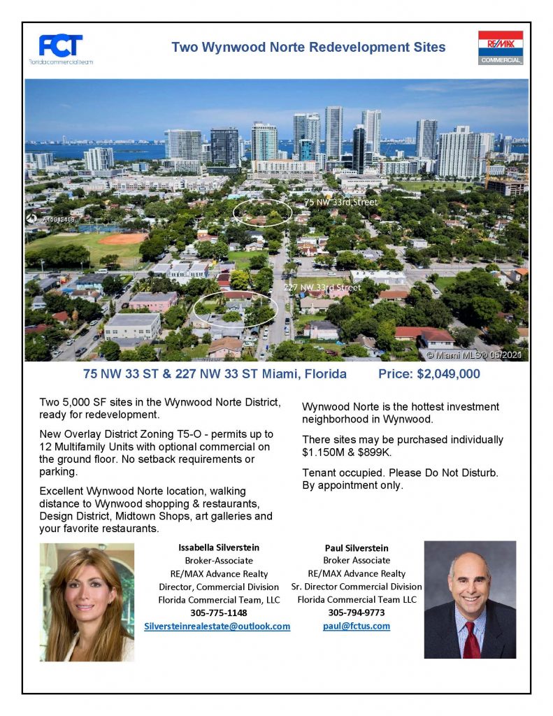 WYNWOOD NORTE REDEVELOPMENT SITES WITH NEW DENSITY ZONNG FOR