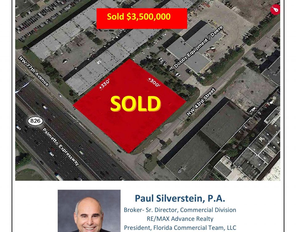 Aerial map showing red SOLD industrial site