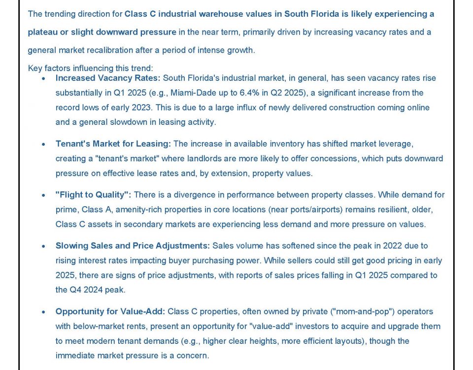 Class C industrial warehouse trends report Miami-Dade
